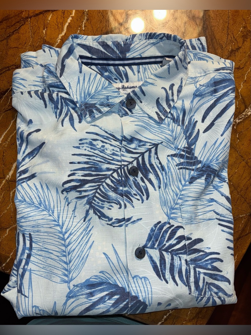 Tommy Bahama Light Blue Palm Leaf Camp Shirt
